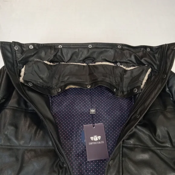 Emporio & co Men's Black Faux Leather Jacket with Cream Collar Size XL NWT - Picture 11 of 15